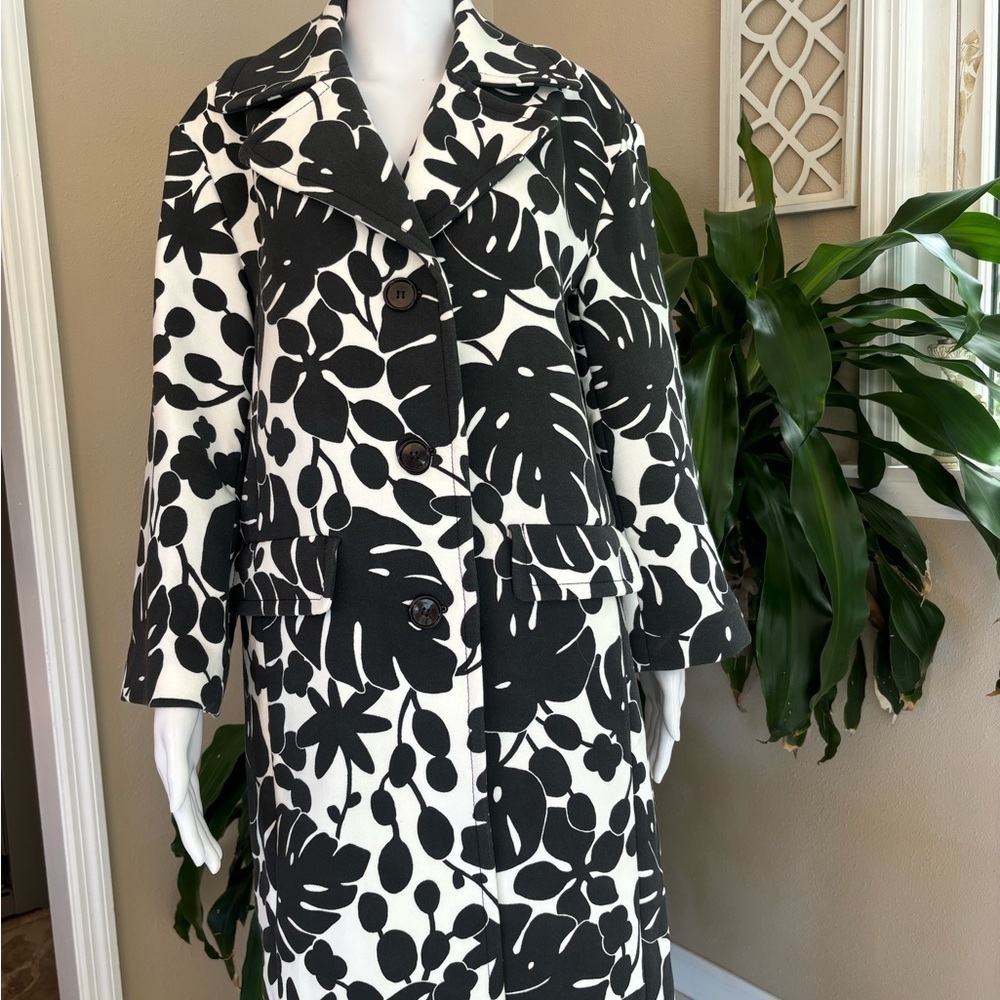 Kate Spade Black and White Leaf Print Trench Coat